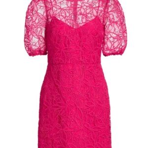 Monique Lhuillier Vibrant Pink Lace Mini Dress